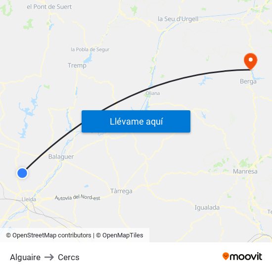 Alguaire to Cercs map