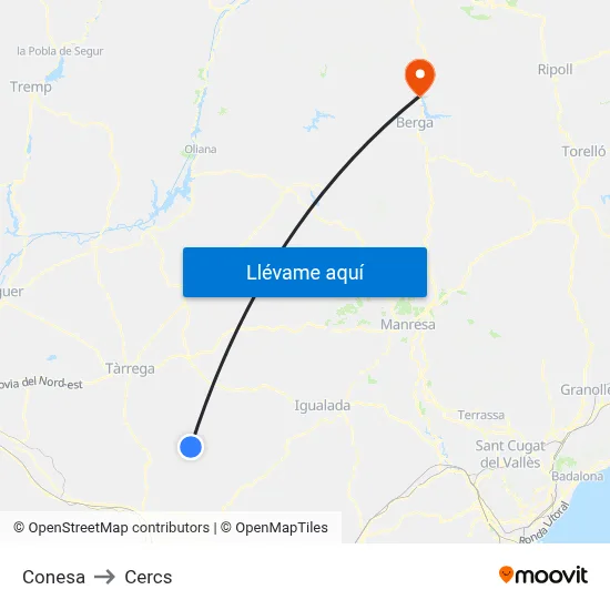 Conesa to Cercs map