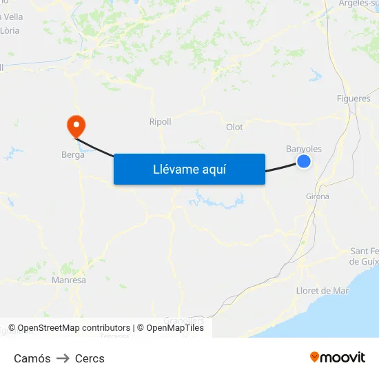 Camós to Cercs map