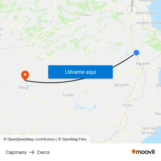 Capmany to Cercs map