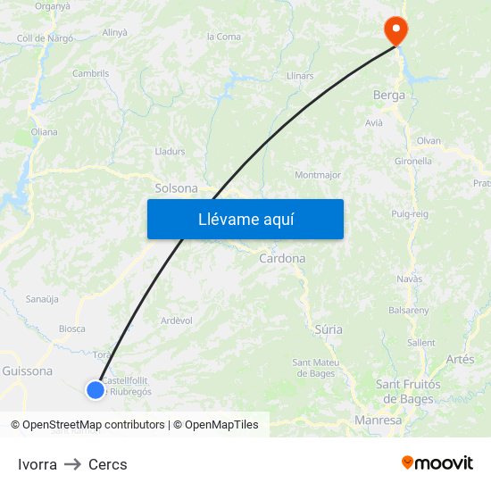 Ivorra to Cercs map
