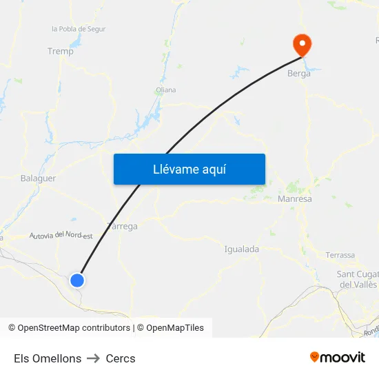 Els Omellons to Cercs map