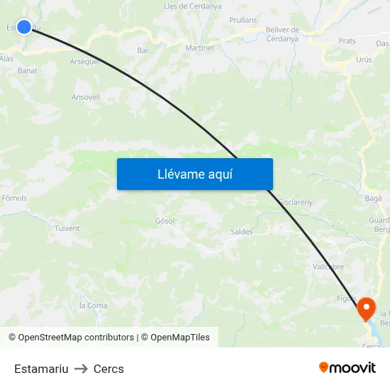 Estamariu to Cercs map