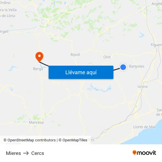 Mieres to Cercs map