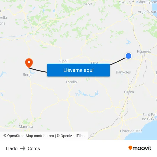 Lladó to Cercs map