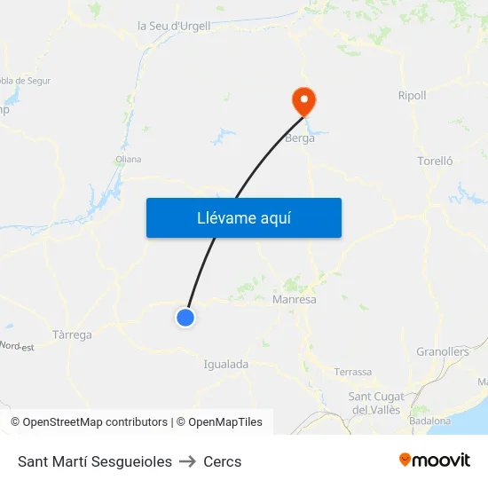 Sant Martí Sesgueioles to Cercs map