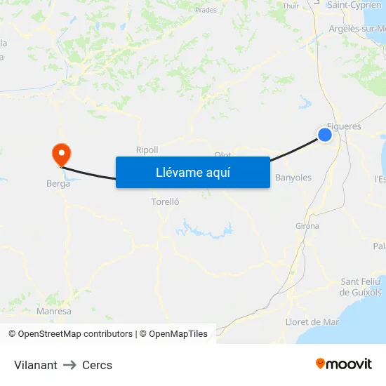 Vilanant to Cercs map
