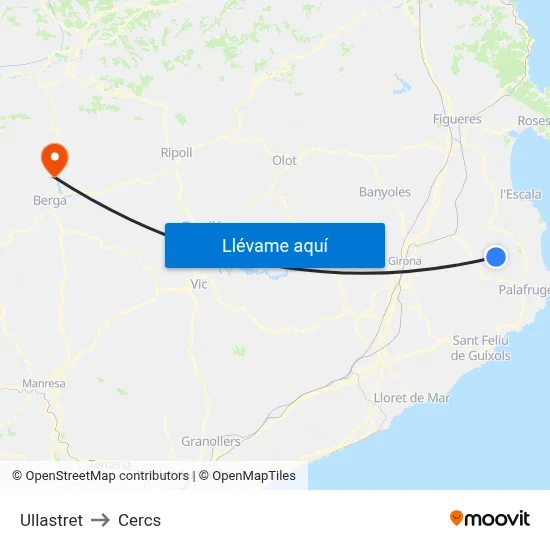 Ullastret to Cercs map