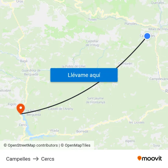 Campelles to Cercs map