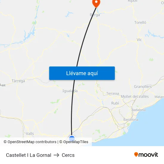 Castellet I La Gornal to Cercs map