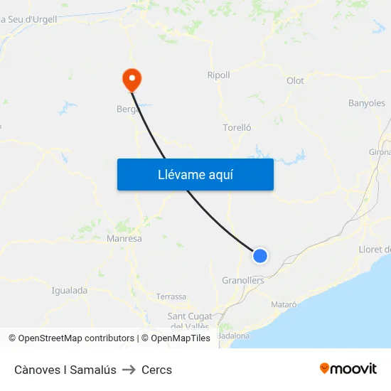 Cànoves I Samalús to Cercs map