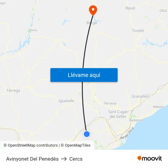 Avinyonet Del Penedès to Cercs map