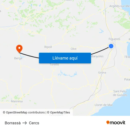 Borrassà to Cercs map