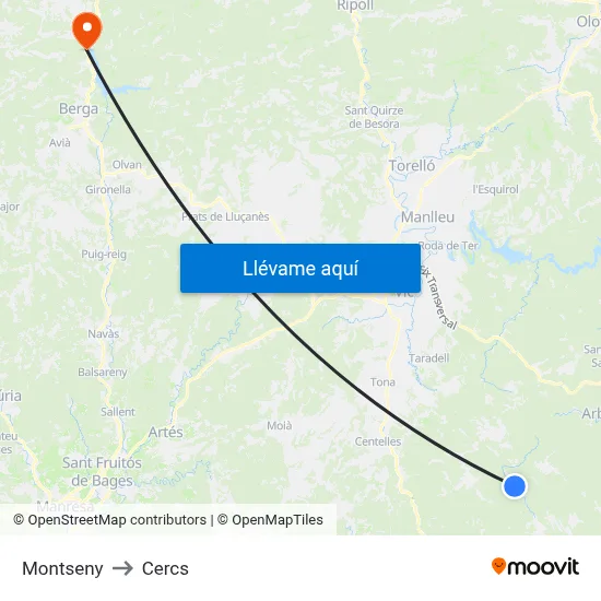 Montseny to Cercs map