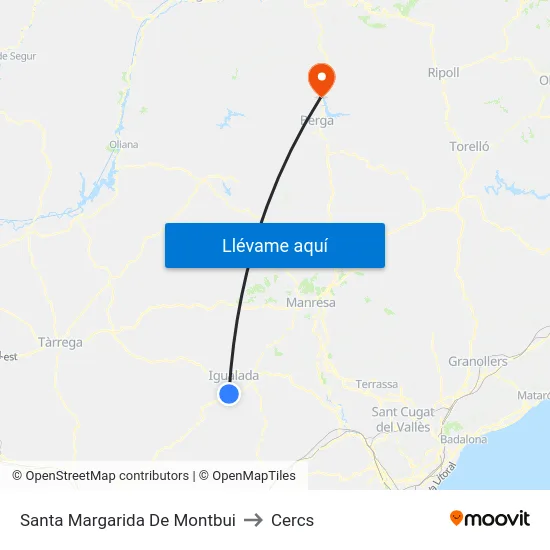 Santa Margarida De Montbui to Cercs map