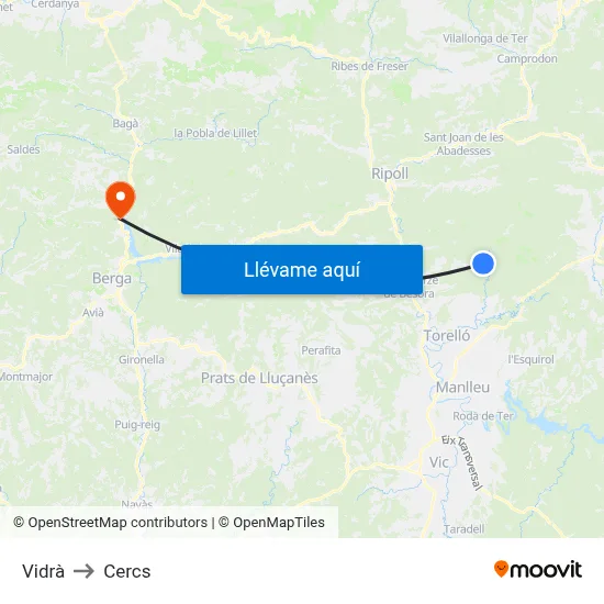 Vidrà to Cercs map