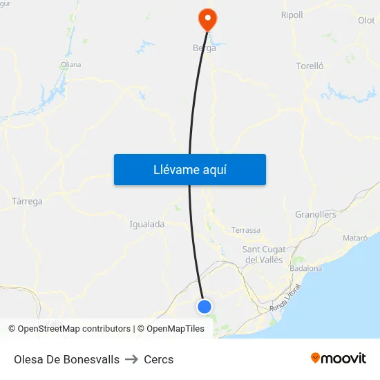 Olesa De Bonesvalls to Cercs map