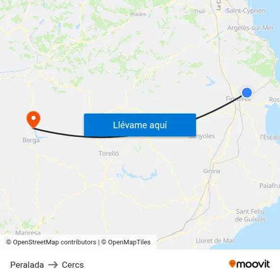 Peralada to Cercs map