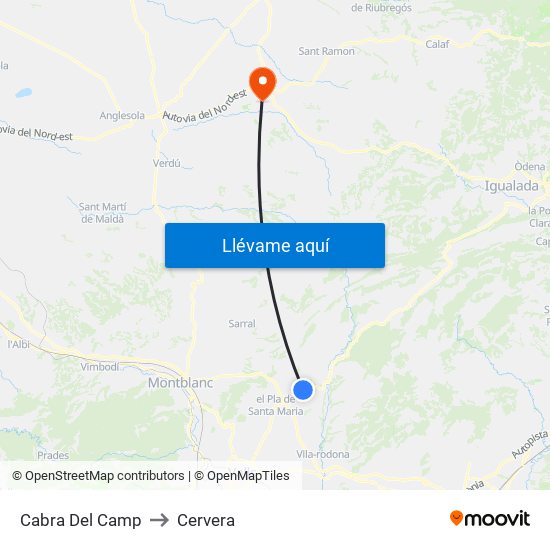 Cabra Del Camp to Cervera map