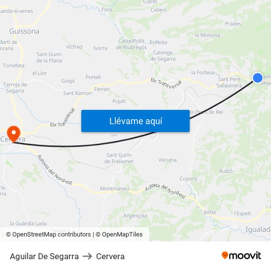 Aguilar De Segarra to Cervera map