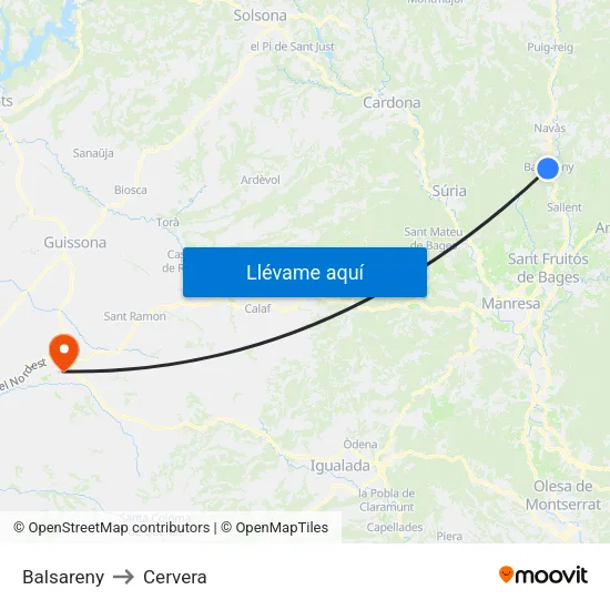 Balsareny to Cervera map