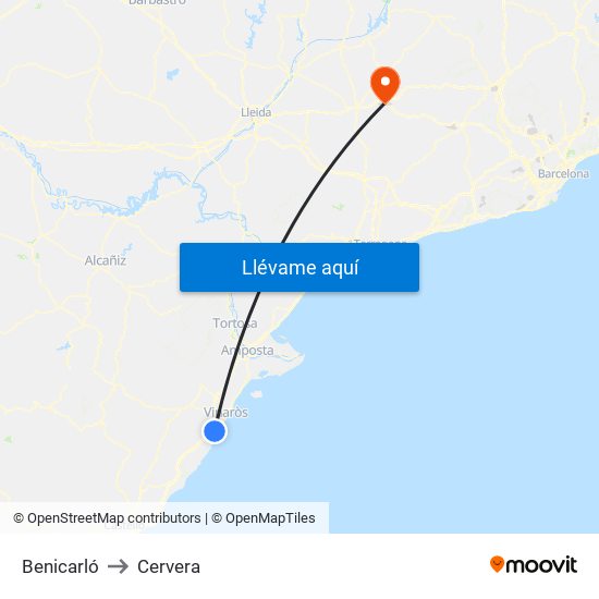 Benicarló to Cervera map