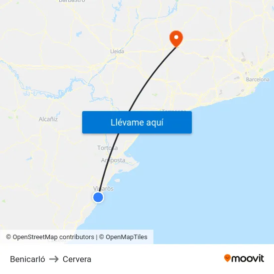 Benicarló to Cervera map