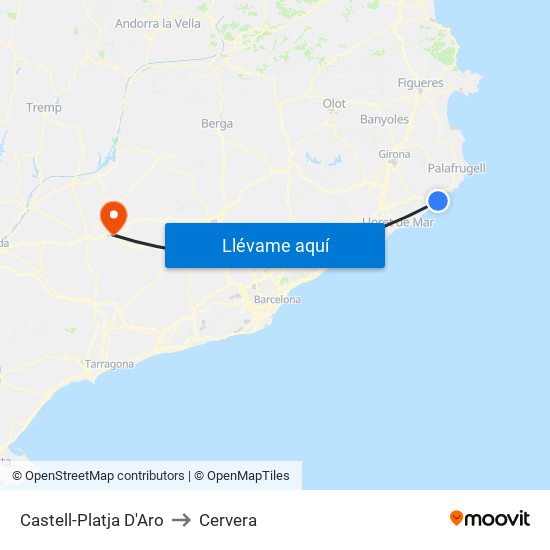 Castell-Platja D'Aro to Cervera map