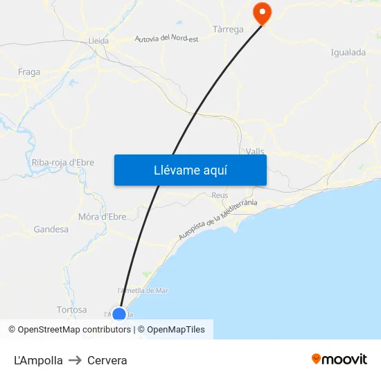 L'Ampolla to Cervera map