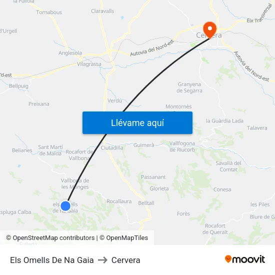 Els Omells De Na Gaia to Cervera map