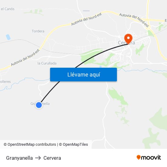 Granyanella to Cervera map