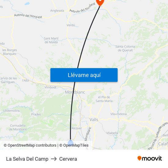 La Selva Del Camp to Cervera map