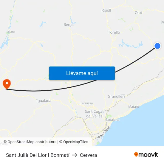 Sant Julià Del Llor I Bonmatí to Cervera map