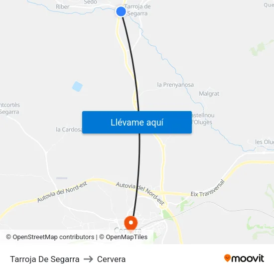 Tarroja De Segarra to Cervera map