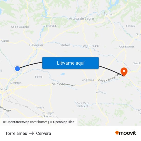 Torrelameu to Cervera map