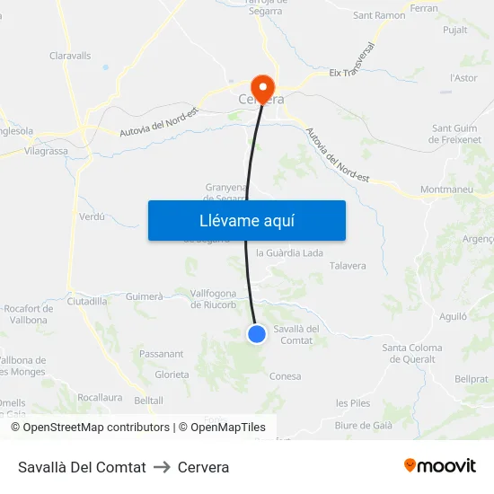 Savallà Del Comtat to Cervera map
