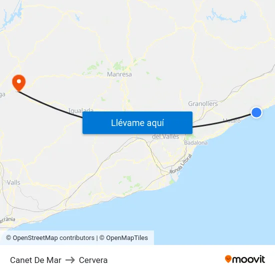 Canet De Mar to Cervera map