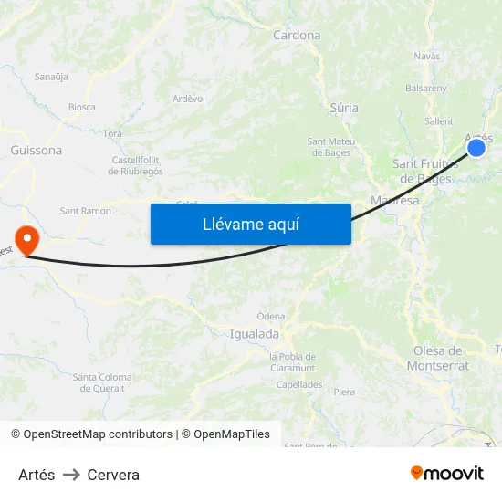 Artés to Cervera map