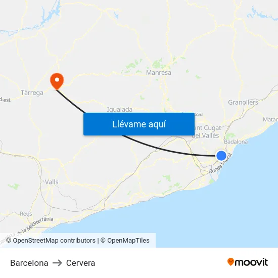 Barcelona to Cervera map