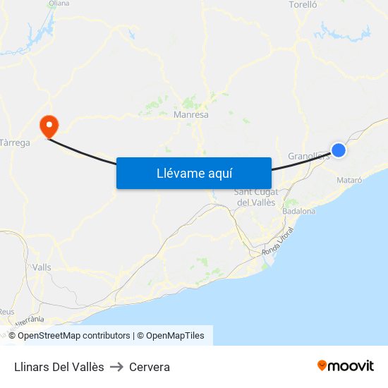 Llinars Del Vallès to Cervera map