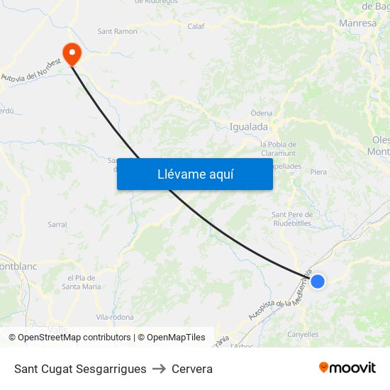 Sant Cugat Sesgarrigues to Cervera map
