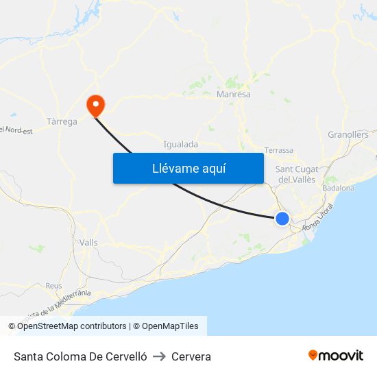 Santa Coloma De Cervelló to Cervera map