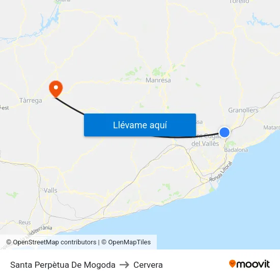 Santa Perpètua De Mogoda to Cervera map