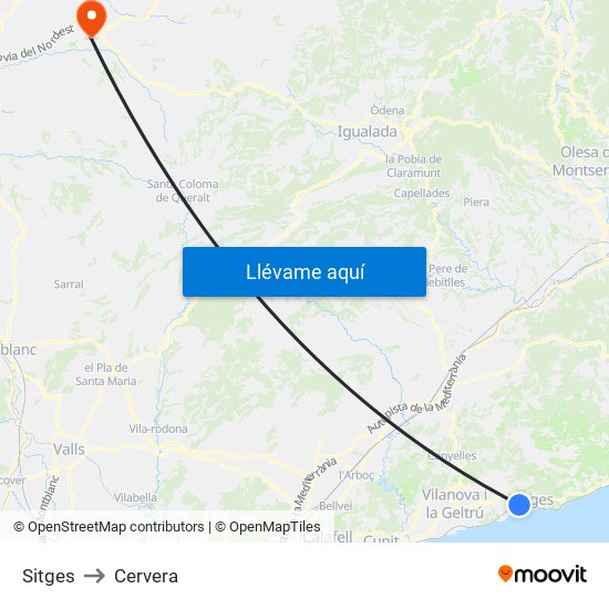 Sitges to Cervera map