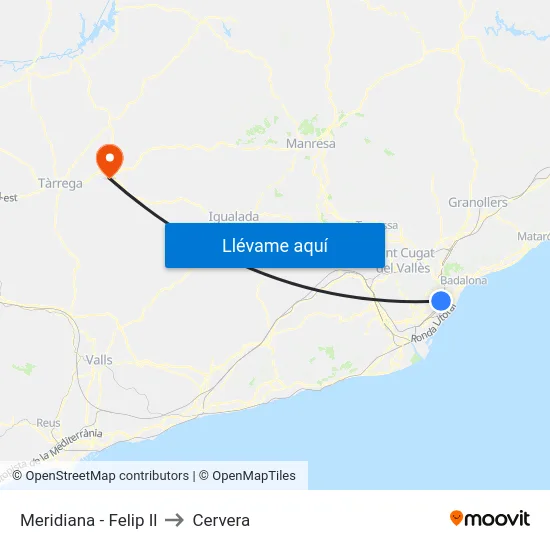 Meridiana - Felip Il to Cervera map
