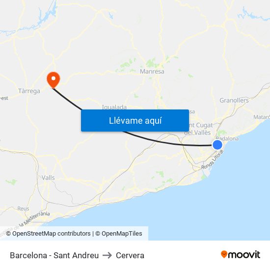 Barcelona - Sant Andreu to Cervera map
