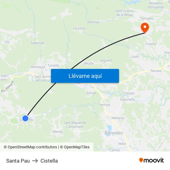 Santa Pau to Cistella map