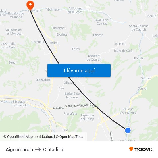 Aiguamúrcia to Ciutadilla map