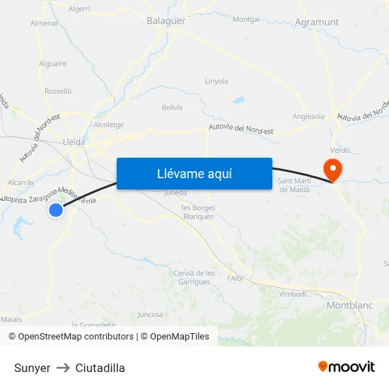Sunyer to Ciutadilla map