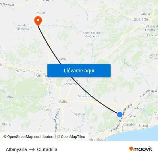 Albinyana to Ciutadilla map